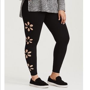 Torrid Black Floral Cut-out Leggings